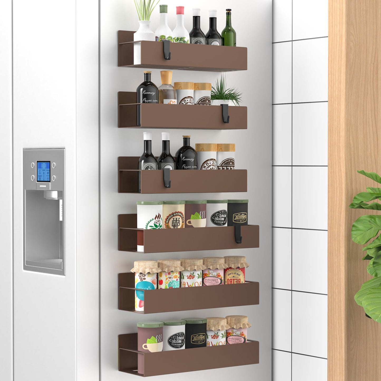 6 Pack Magnetic Spice Storage Rack Organizer for Refrigerator and Oven, Black Fridge Organizers and Storage