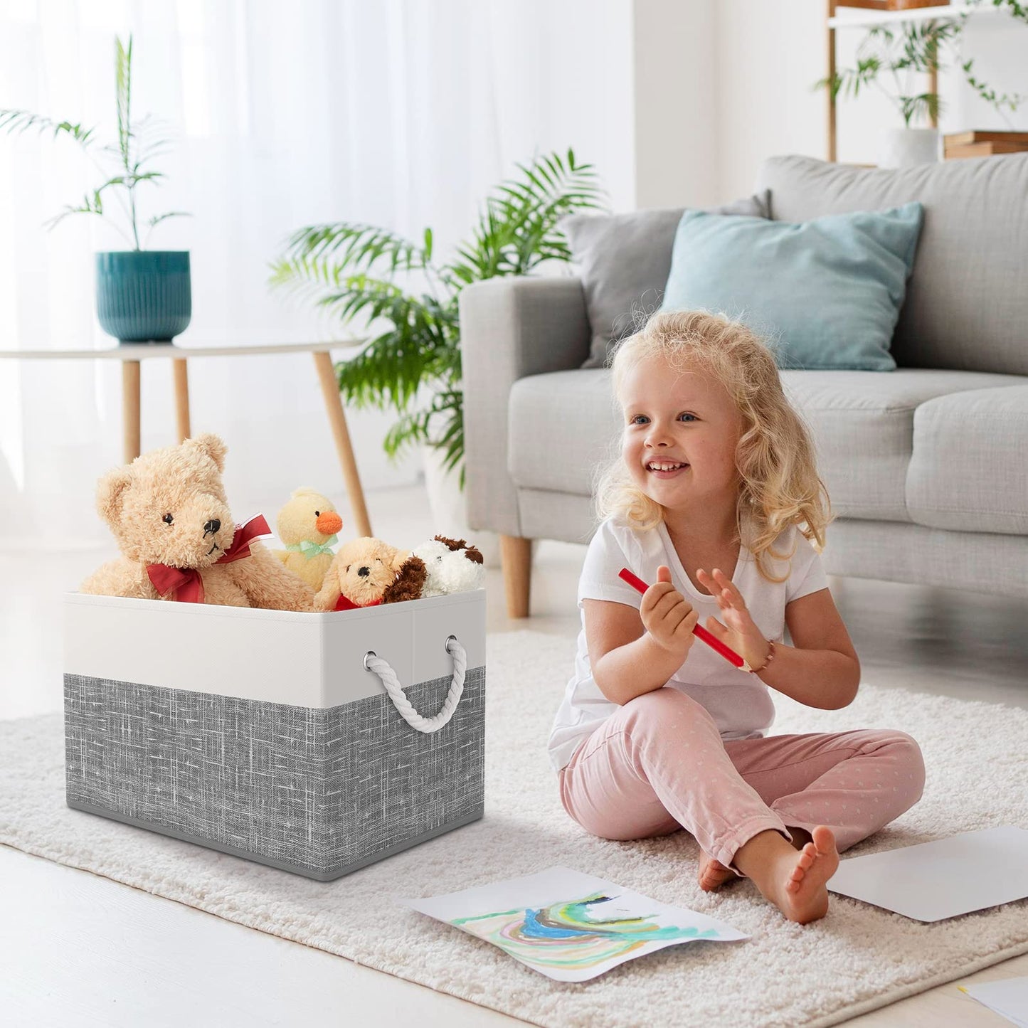 Storage Bin,Collapsible Storage Basket For Organizing,Large Storage Boxes With Rope Handles,Storage Containers,Gradient Grey,3 Pack