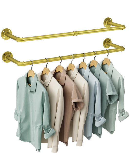 OROPY Industrial Pipe Clothes Rack Wall Mounted Set of 2, 38.4 inches Heavy Duty Iron Pipe Clothing Garment Rail, Multi-Purpose Clothing Hanging Rod for Laundry Room and Closet Storage