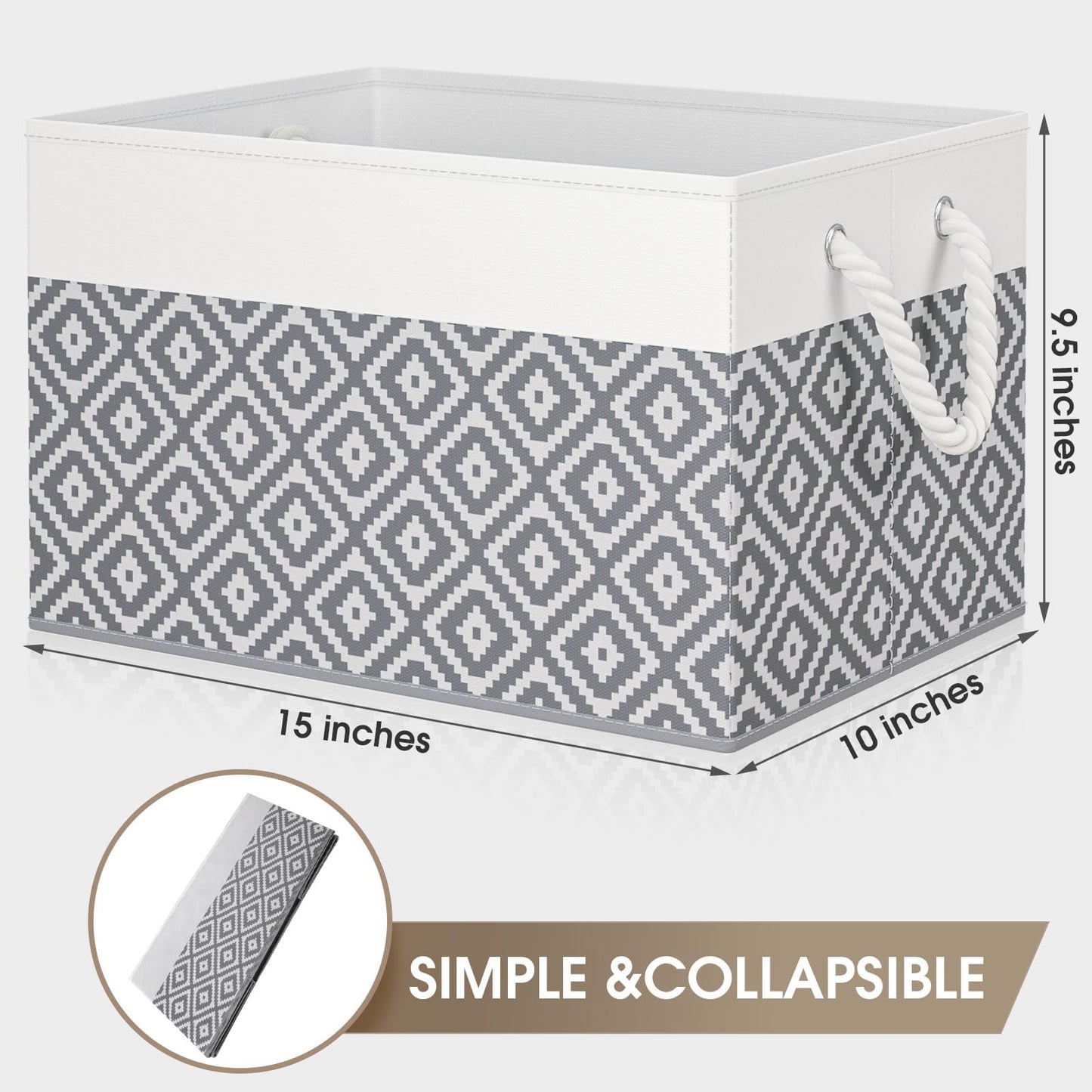 Storage Bin,Collapsible Storage Basket For Organizing,Large Storage Boxes With Rope Handles,Storage Containers,Gradient Grey,3 Pack