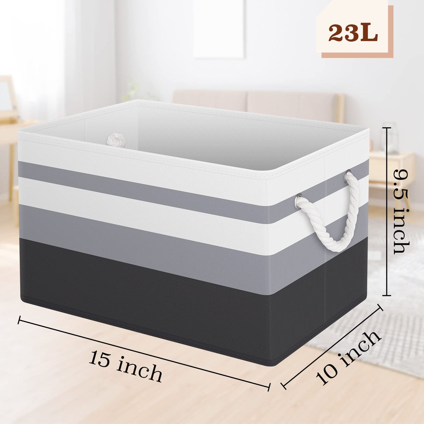 Storage Bin,Collapsible Storage Basket For Organizing,Large Storage Boxes With Rope Handles,Storage Containers,Gradient Grey,3 Pack