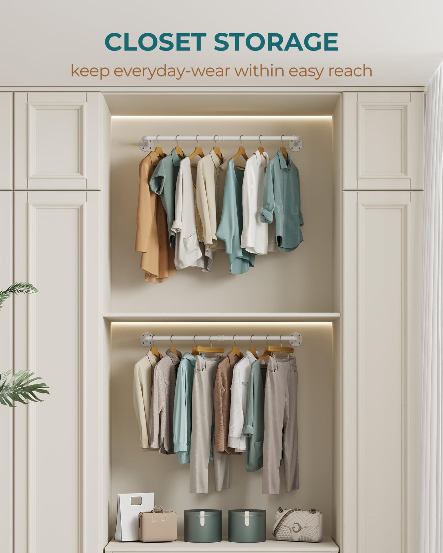 OROPY Industrial Pipe Clothes Rack Wall Mounted Set of 2, 38.4 inches Heavy Duty Iron Pipe Clothing Garment Rail, Multi-Purpose Clothing Hanging Rod for Laundry Room and Closet Storage