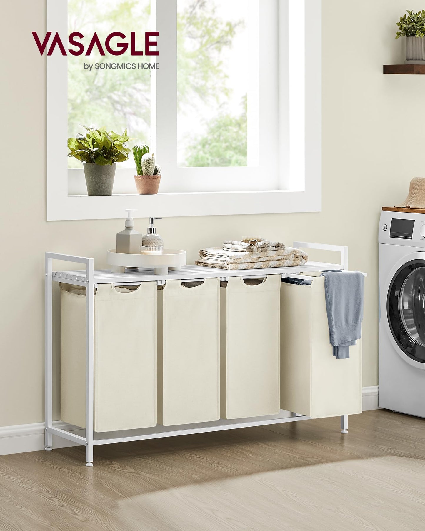 VASAGLE Laundry Hamper, Laundry Basket, Laundry Sorter with 3 Pull-Out and Removable Bags, Shelf, Metal Frame, 3 x 10 Gallons (38L), 36.4 x 13 x 28.4 Inches, Rustic Brown and Black UBLH301B01