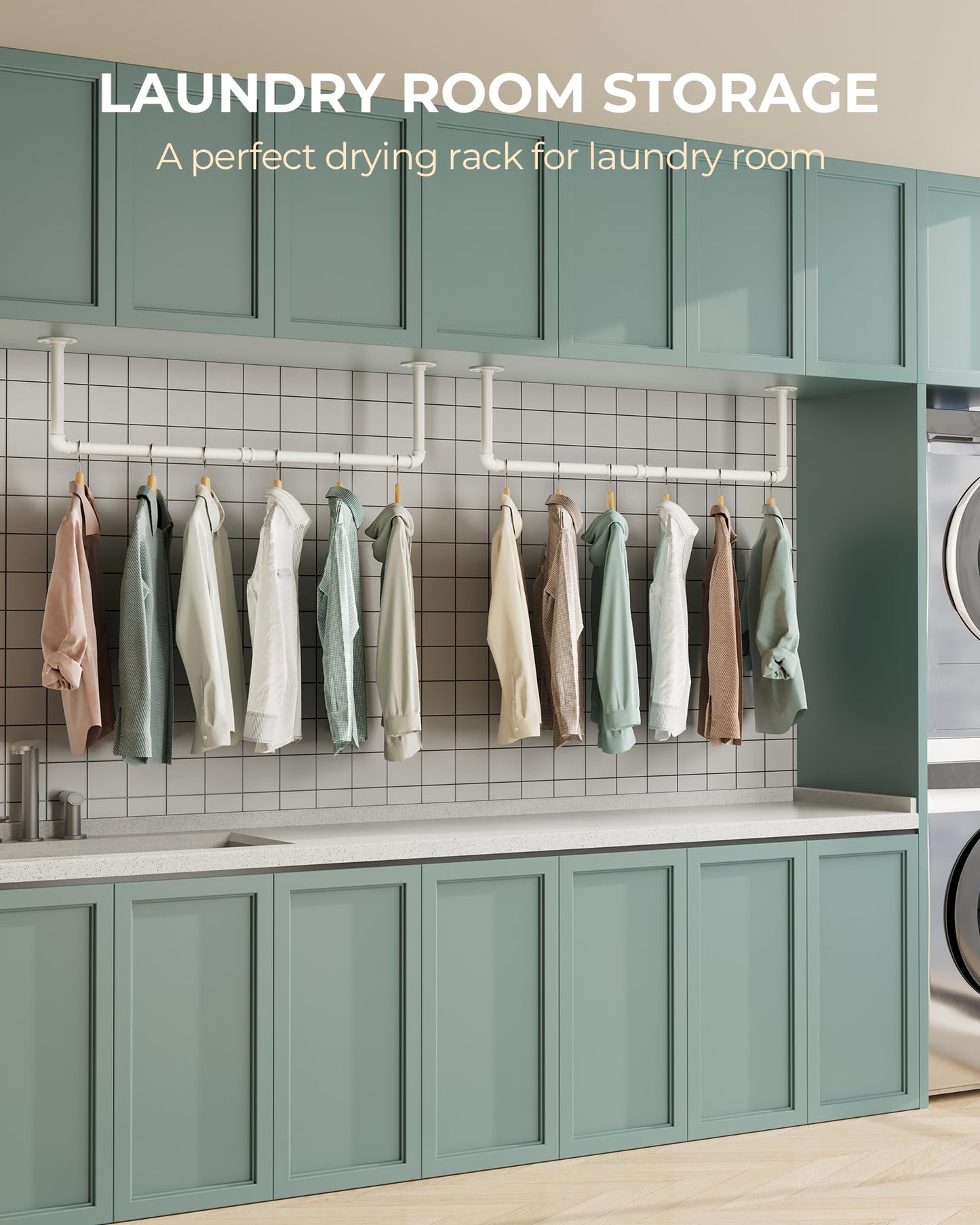 OROPY Industrial Pipe Clothes Rack Wall Mounted Set of 2, 38.4 inches Heavy Duty Iron Pipe Clothing Garment Rail, Multi-Purpose Clothing Hanging Rod for Laundry Room and Closet Storage