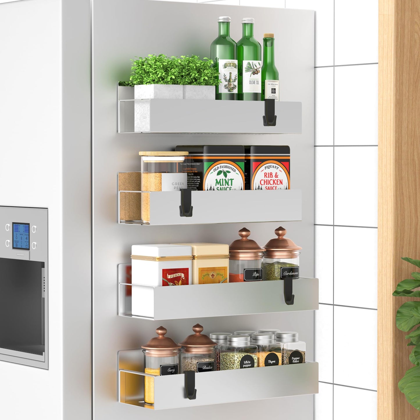 6 Pack Magnetic Spice Storage Rack Organizer for Refrigerator and Oven, Black Fridge Organizers and Storage