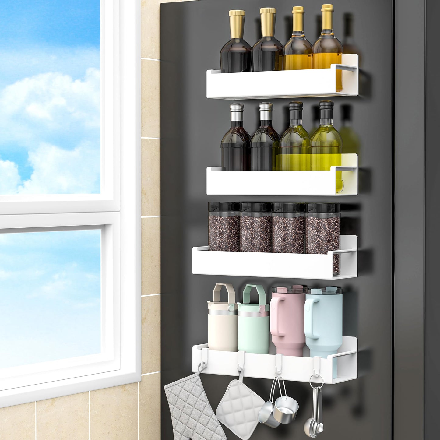 6 Pack Magnetic Spice Storage Rack Organizer for Refrigerator and Oven, Black Fridge Organizers and Storage