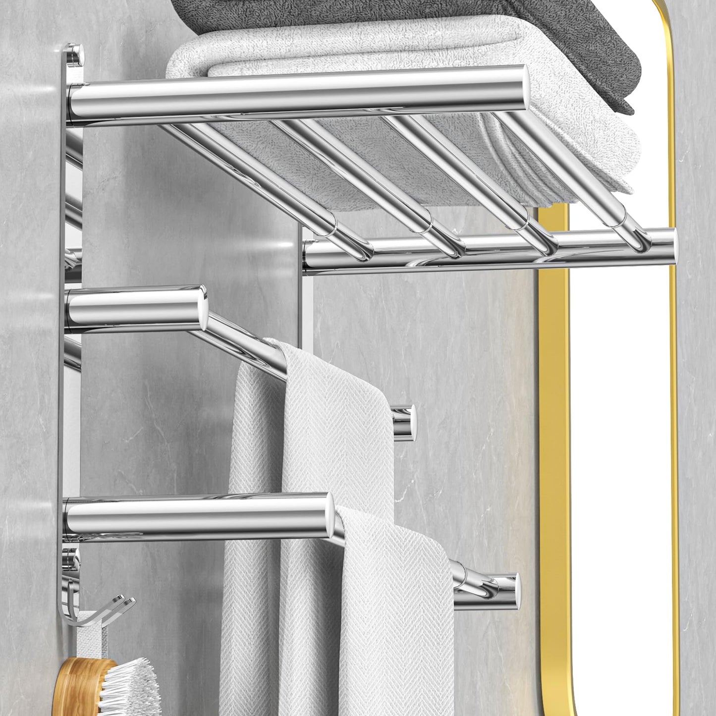 Adjustable Towel Bar for Bathroom Wall Mount17-30.7inch Adhesive Shower Towel Rack Stainless Steel Bath Towel Holders for Toilet Kitchen Double Towel Hanger (Double Towel Rack)