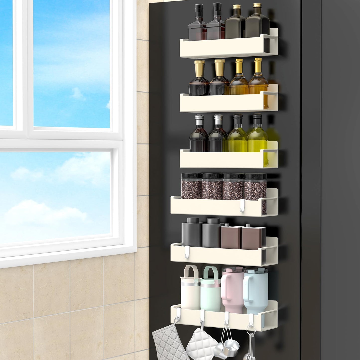 6 Pack Magnetic Spice Storage Rack Organizer for Refrigerator and Oven, Black Fridge Organizers and Storage