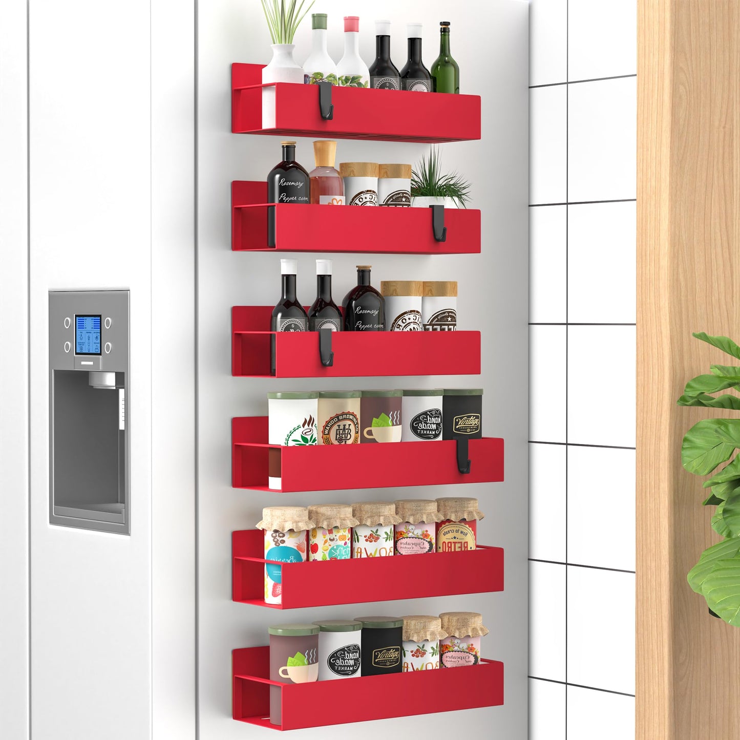 6 Pack Magnetic Spice Storage Rack Organizer for Refrigerator and Oven, Black Fridge Organizers and Storage