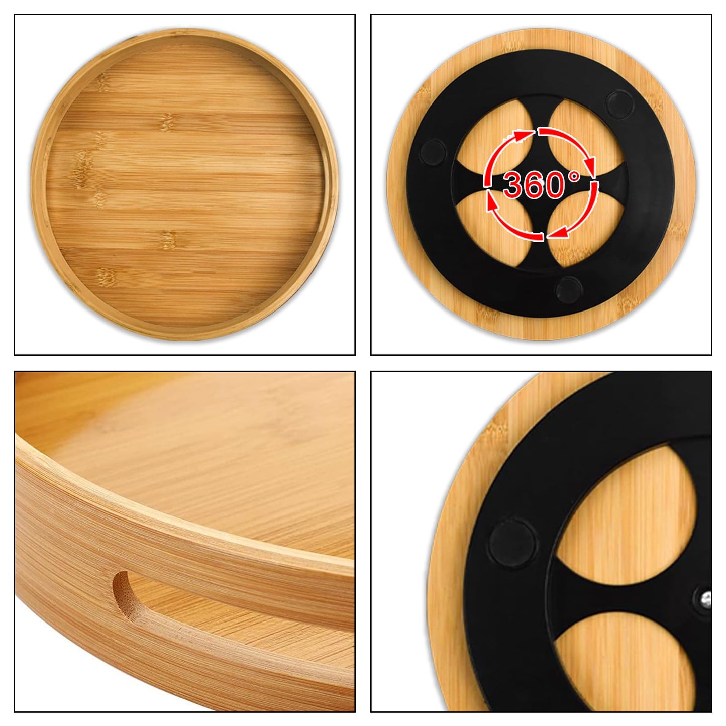 Acacia Wooden Lazy Susan for Table Top-12 Inch Wooden Lazy Susan Turntable with Double Handle-Large Acacia Wooden-Spice Organizer for Countertop, Table, Cabinet