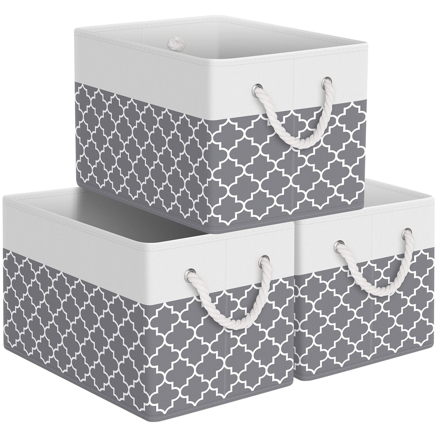 Storage Bin,Collapsible Storage Basket For Organizing,Large Storage Boxes With Rope Handles,Storage Containers,Gradient Grey,3 Pack