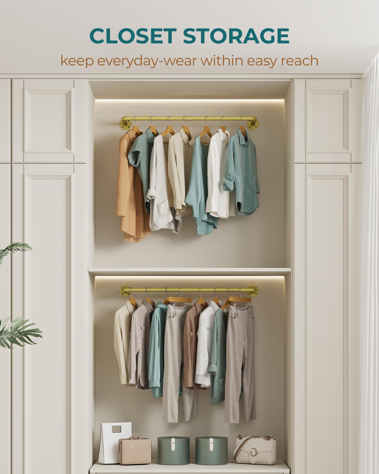 OROPY Industrial Pipe Clothes Rack Wall Mounted Set of 2, 38.4 inches Heavy Duty Iron Pipe Clothing Garment Rail, Multi-Purpose Clothing Hanging Rod for Laundry Room and Closet Storage