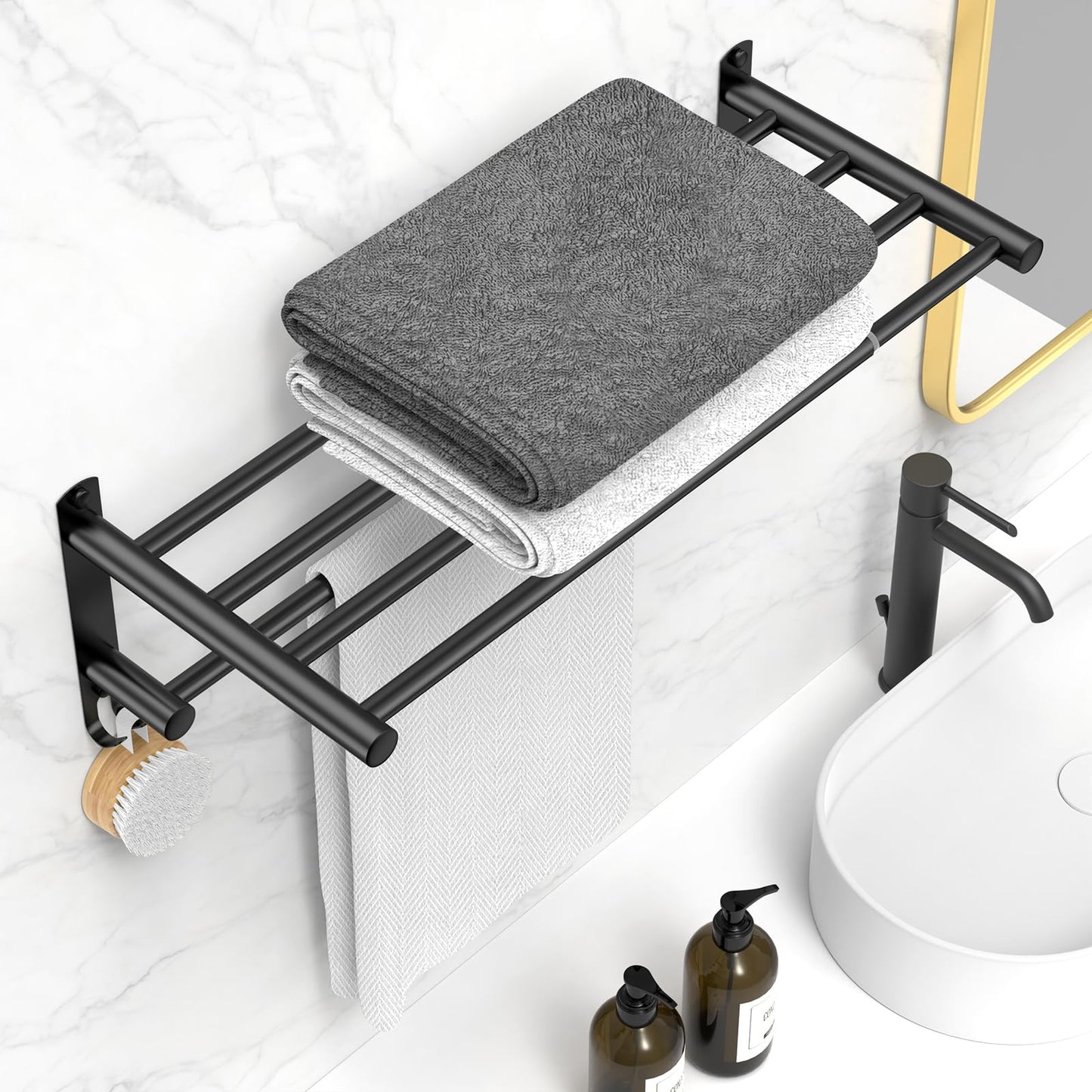 Adjustable Towel Bar for Bathroom Wall Mount17-30.7inch Adhesive Shower Towel Rack Stainless Steel Bath Towel Holders for Toilet Kitchen Double Towel Hanger (Double Towel Rack)