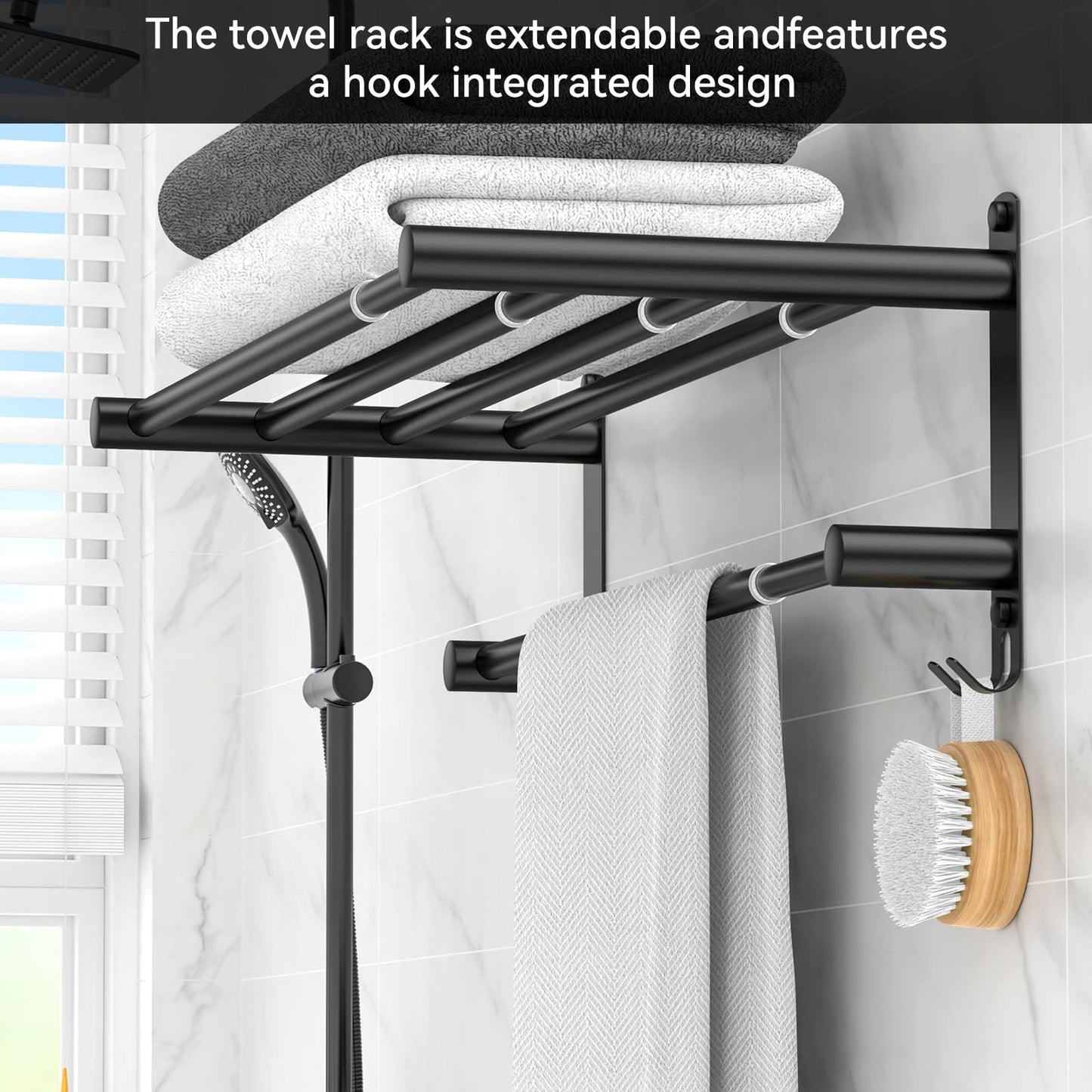 Adjustable Towel Bar for Bathroom Wall Mount17-30.7inch Adhesive Shower Towel Rack Stainless Steel Bath Towel Holders for Toilet Kitchen Double Towel Hanger (Double Towel Rack)