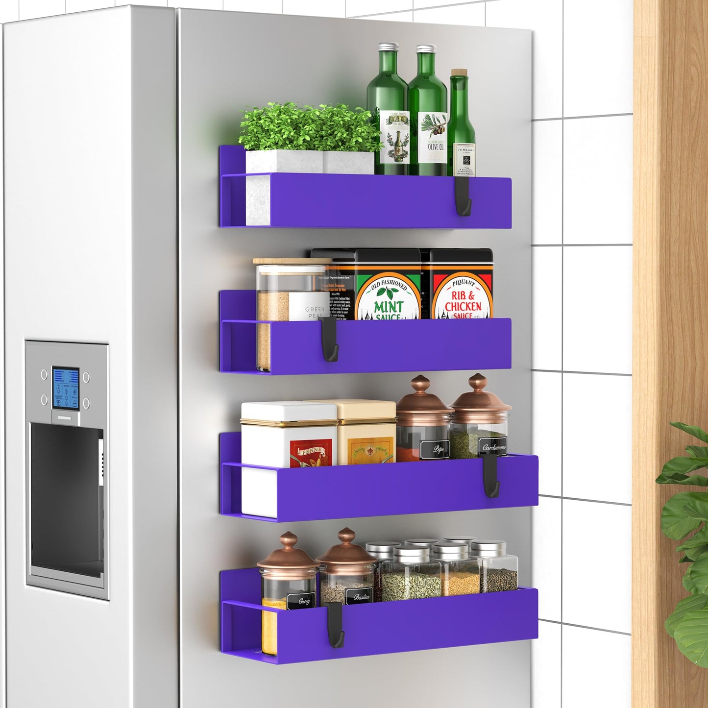 6 Pack Magnetic Spice Storage Rack Organizer for Refrigerator and Oven, Black Fridge Organizers and Storage