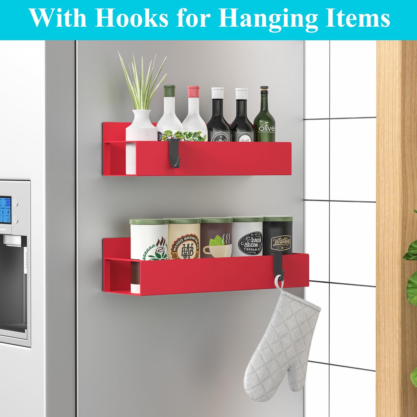 6 Pack Magnetic Spice Storage Rack Organizer for Refrigerator and Oven, Black Fridge Organizers and Storage