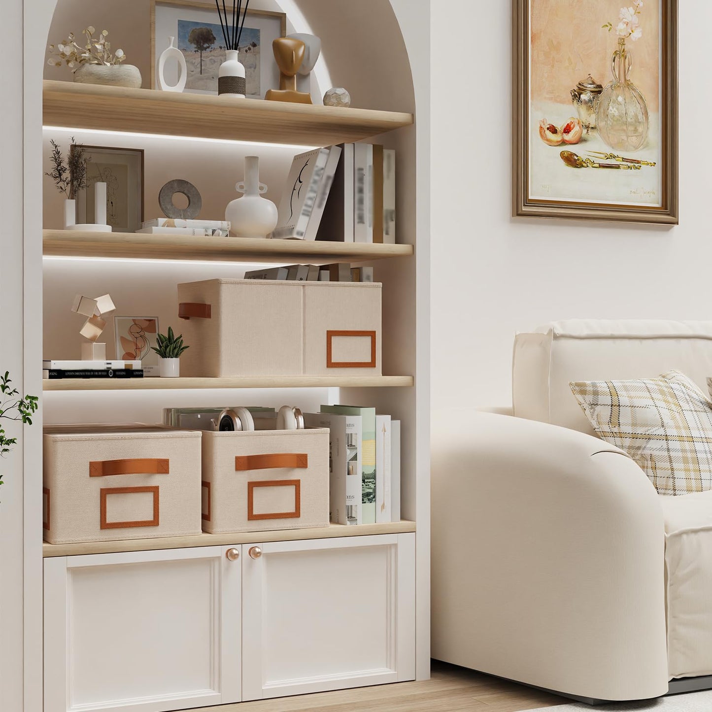 OUTBROS Foldable Storage Box for Shelves, 15 x 10.2 x 7.9 inch Fabric Baskets, Wardrobe Organiser with Handles, Suitable for Storing Clothes, Books, Cosmetics (Gray, 3-Pack)