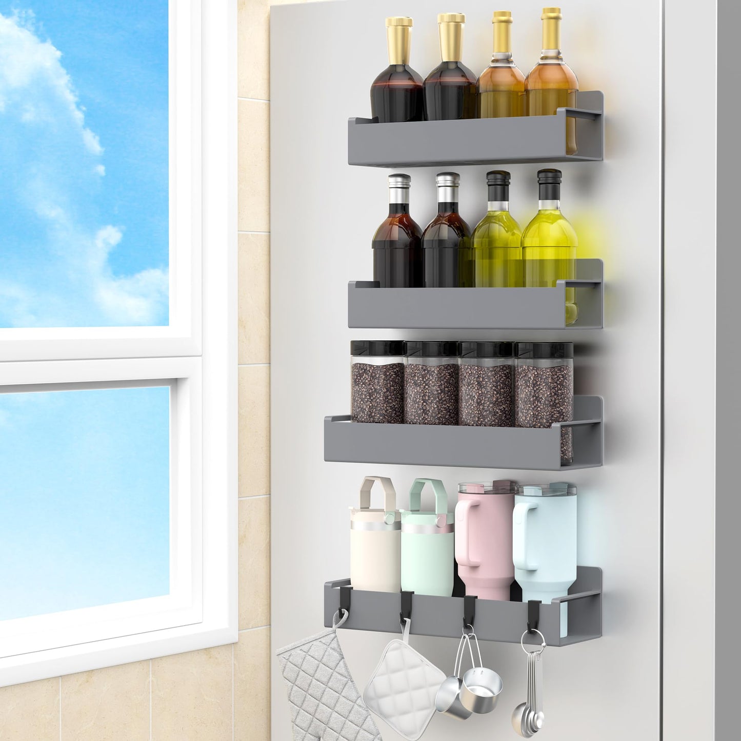 6 Pack Magnetic Spice Storage Rack Organizer for Refrigerator and Oven, Black Fridge Organizers and Storage