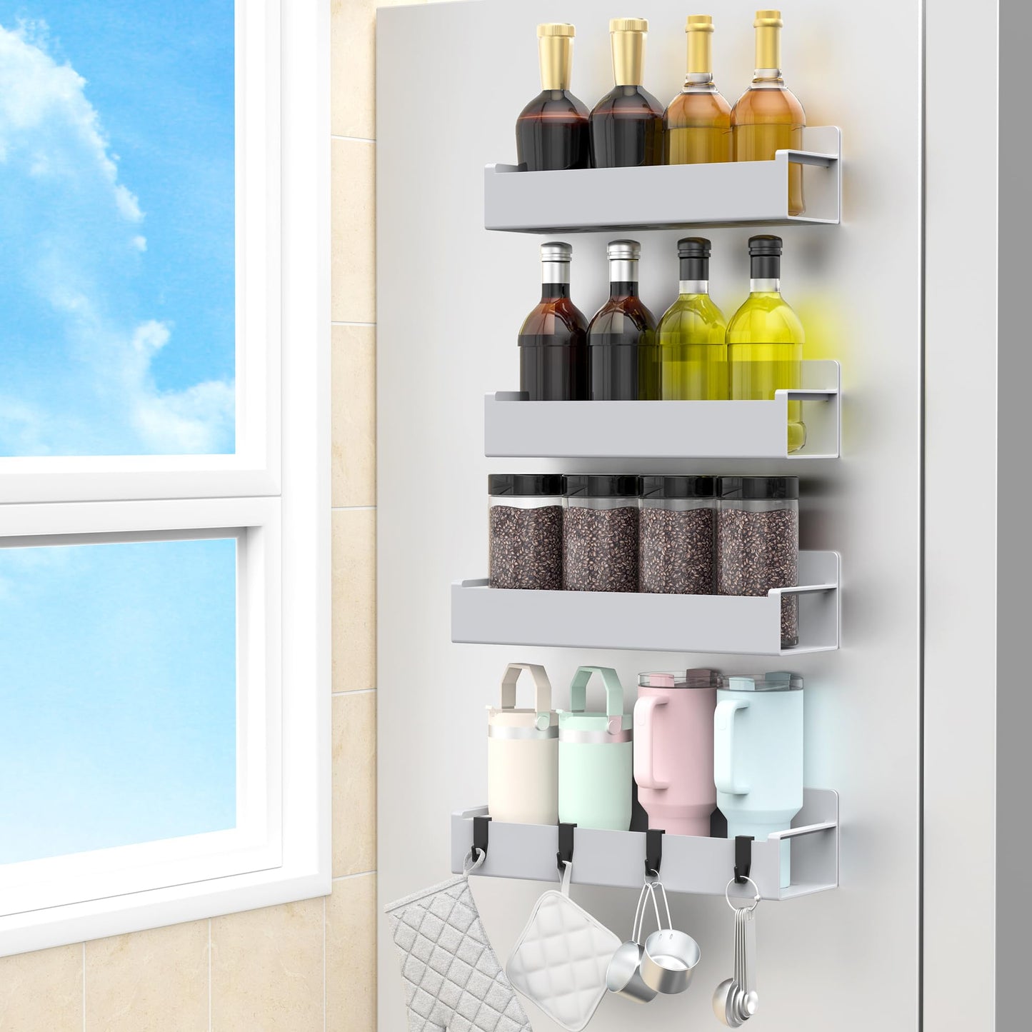 6 Pack Magnetic Spice Storage Rack Organizer for Refrigerator and Oven, Black Fridge Organizers and Storage