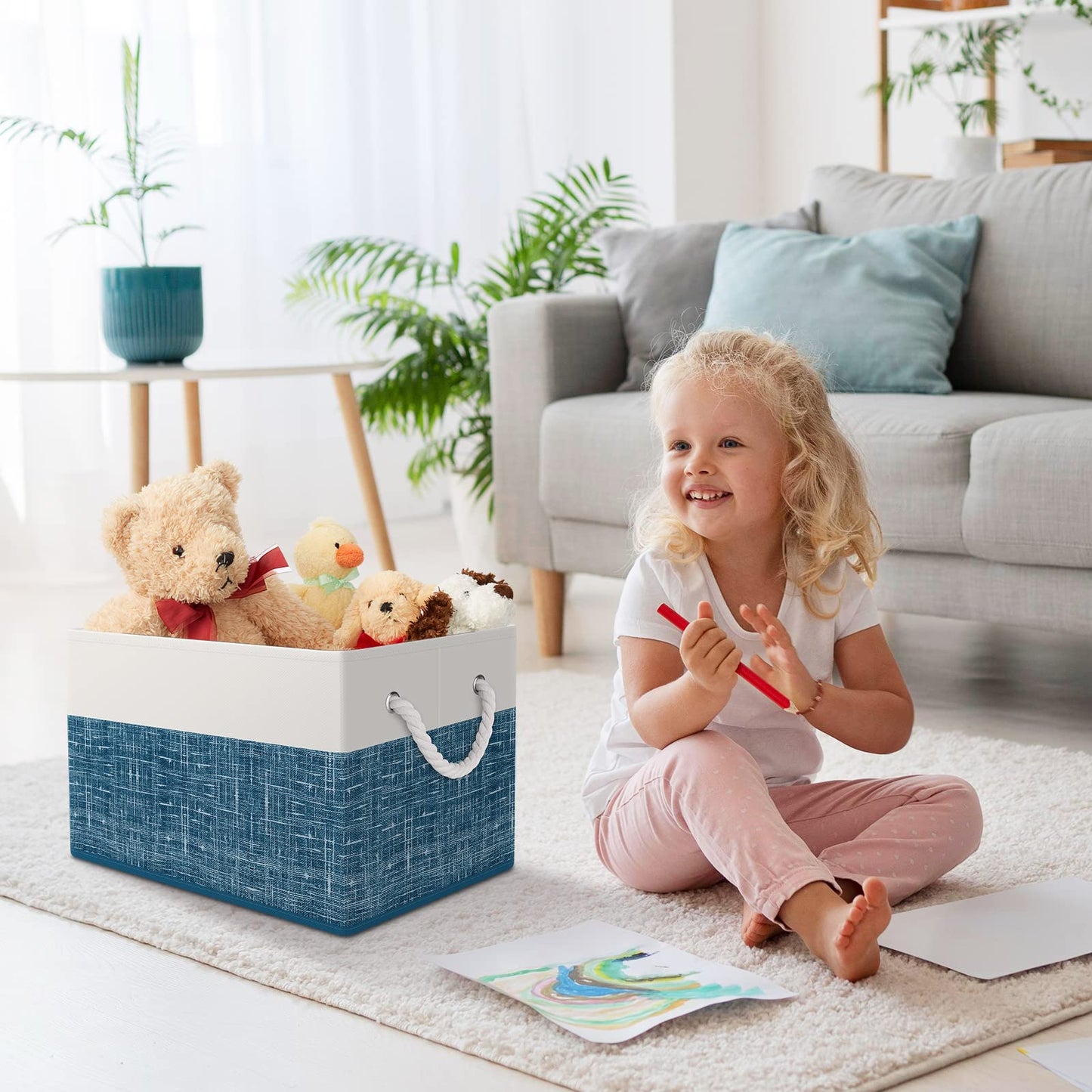 Storage Bin,Collapsible Storage Basket For Organizing,Large Storage Boxes With Rope Handles,Storage Containers,Gradient Grey,3 Pack