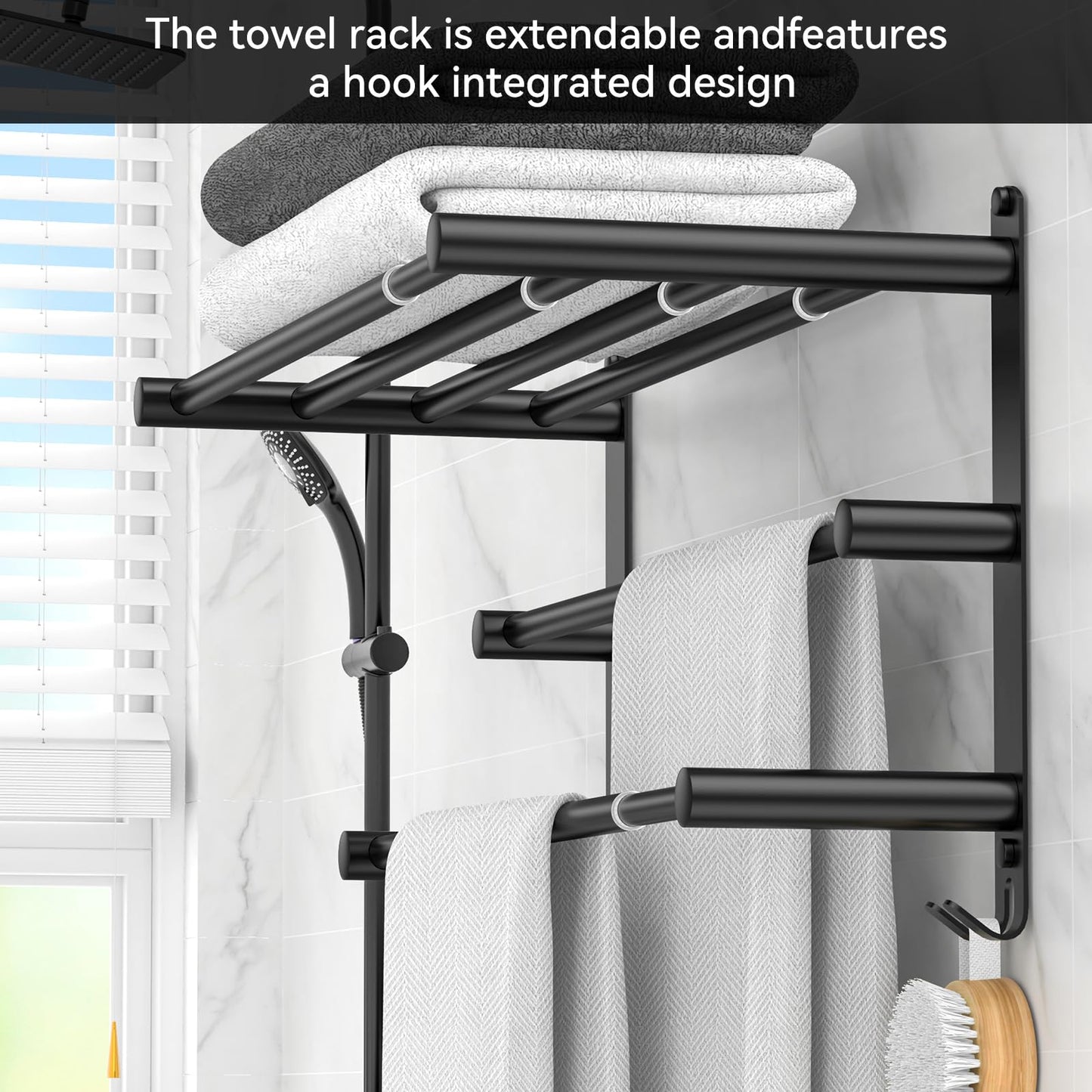 Adjustable Towel Bar for Bathroom Wall Mount17-30.7inch Adhesive Shower Towel Rack Stainless Steel Bath Towel Holders for Toilet Kitchen Double Towel Hanger (Double Towel Rack)