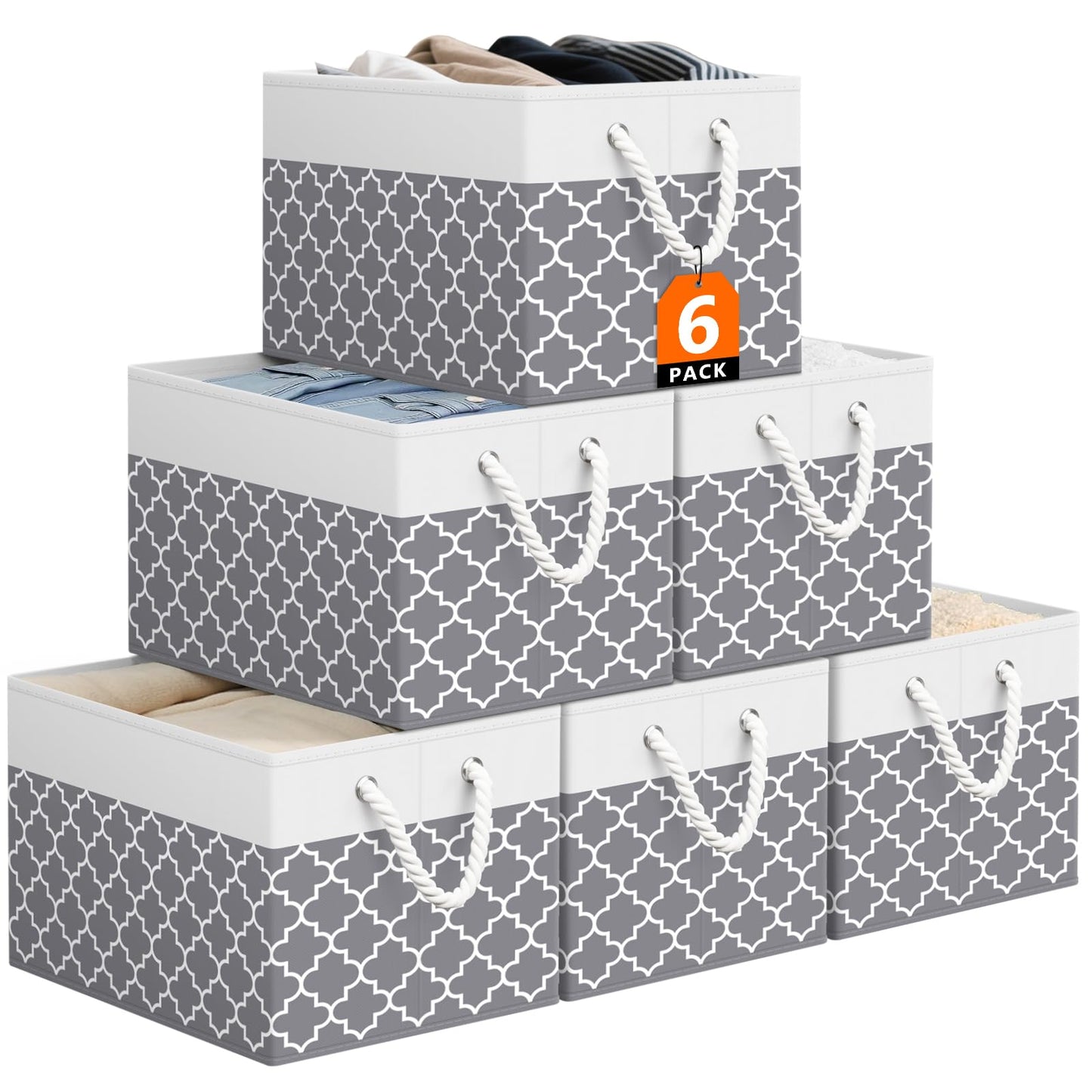 Storage Bin,Collapsible Storage Basket For Organizing,Large Storage Boxes With Rope Handles,Storage Containers,Gradient Grey,3 Pack