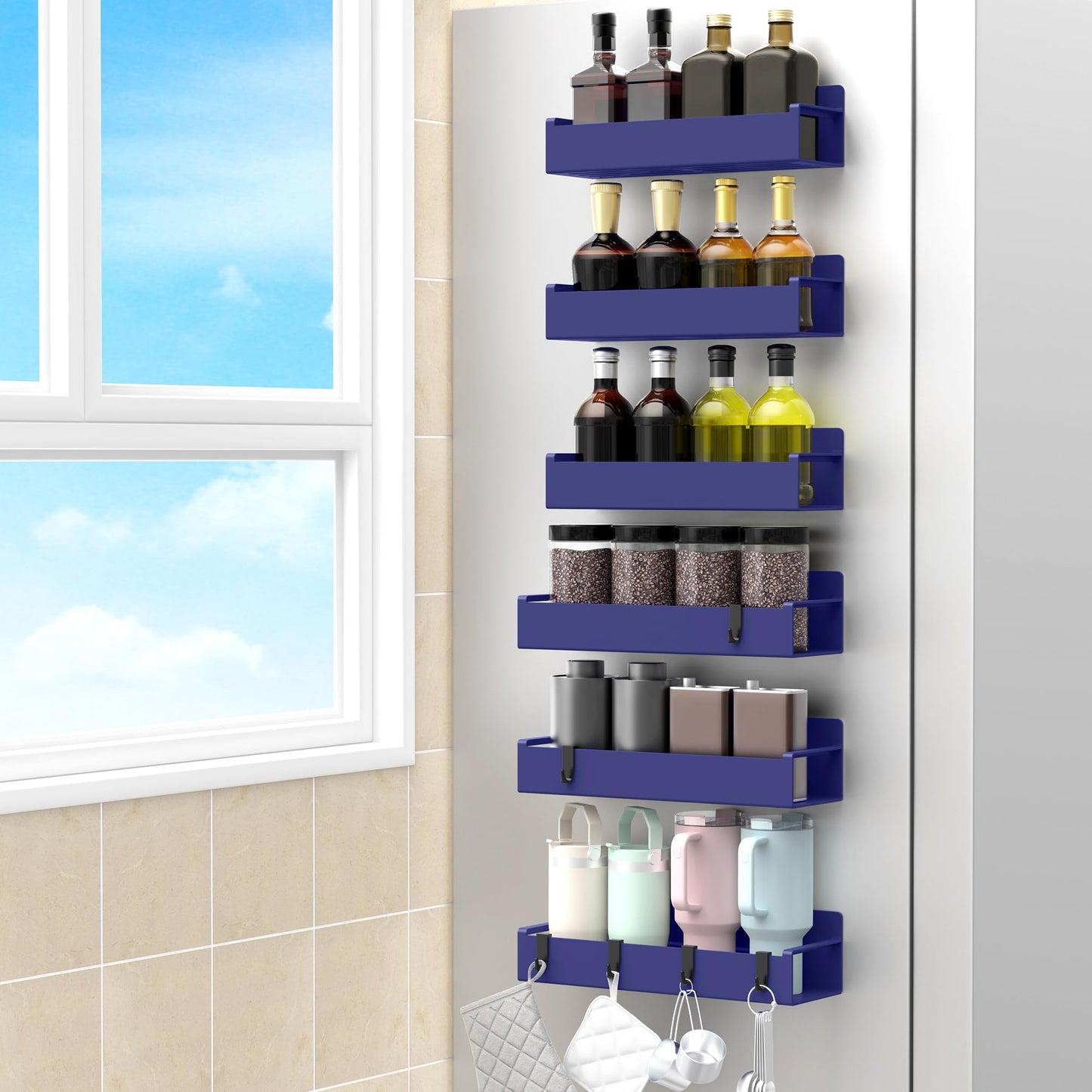6 Pack Magnetic Spice Storage Rack Organizer for Refrigerator and Oven, Black Fridge Organizers and Storage