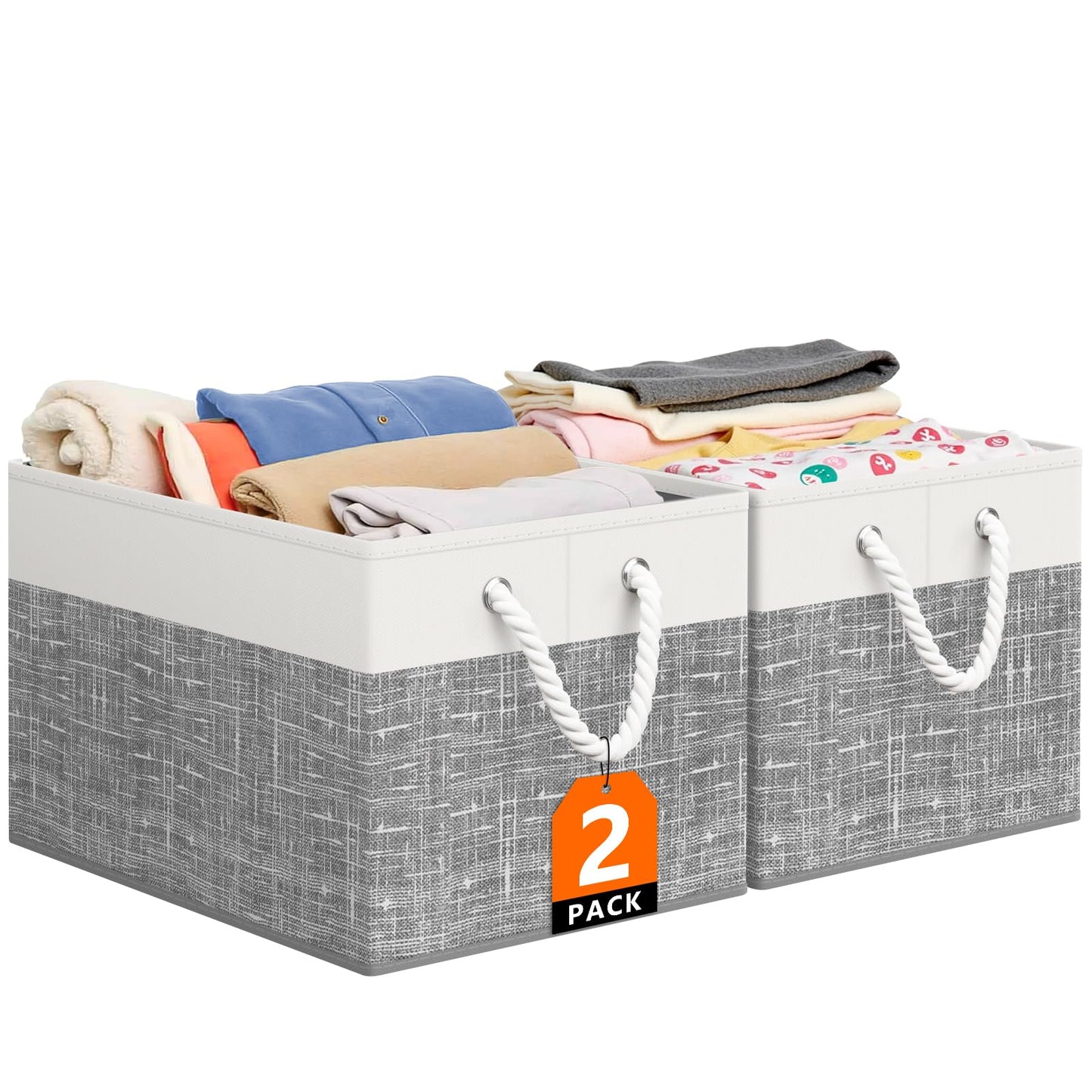 Storage Bin,Collapsible Storage Basket For Organizing,Large Storage Boxes With Rope Handles,Storage Containers,Gradient Grey,3 Pack
