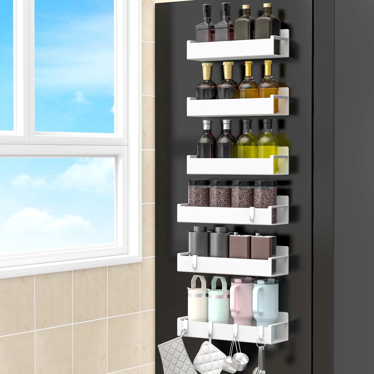 6 Pack Magnetic Spice Storage Rack Organizer for Refrigerator and Oven, Black Fridge Organizers and Storage