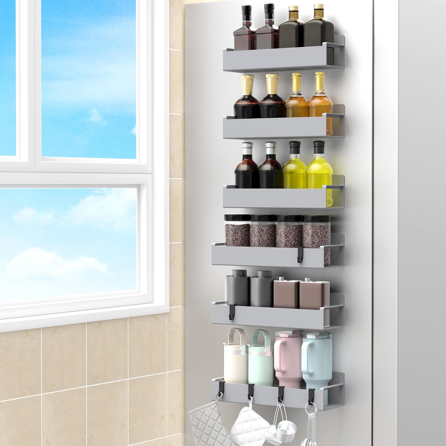 6 Pack Magnetic Spice Storage Rack Organizer for Refrigerator and Oven, Black Fridge Organizers and Storage