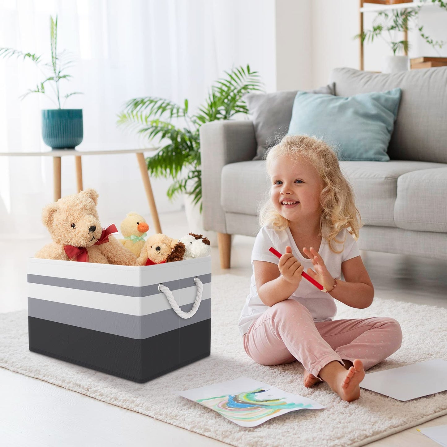 Storage Bin,Collapsible Storage Basket For Organizing,Large Storage Boxes With Rope Handles,Storage Containers,Gradient Grey,3 Pack