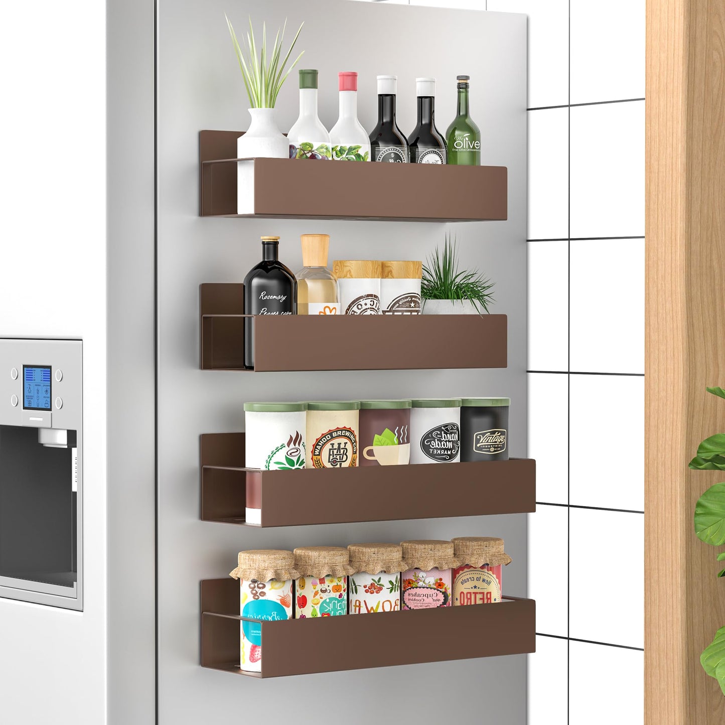 6 Pack Magnetic Spice Storage Rack Organizer for Refrigerator and Oven, Black Fridge Organizers and Storage