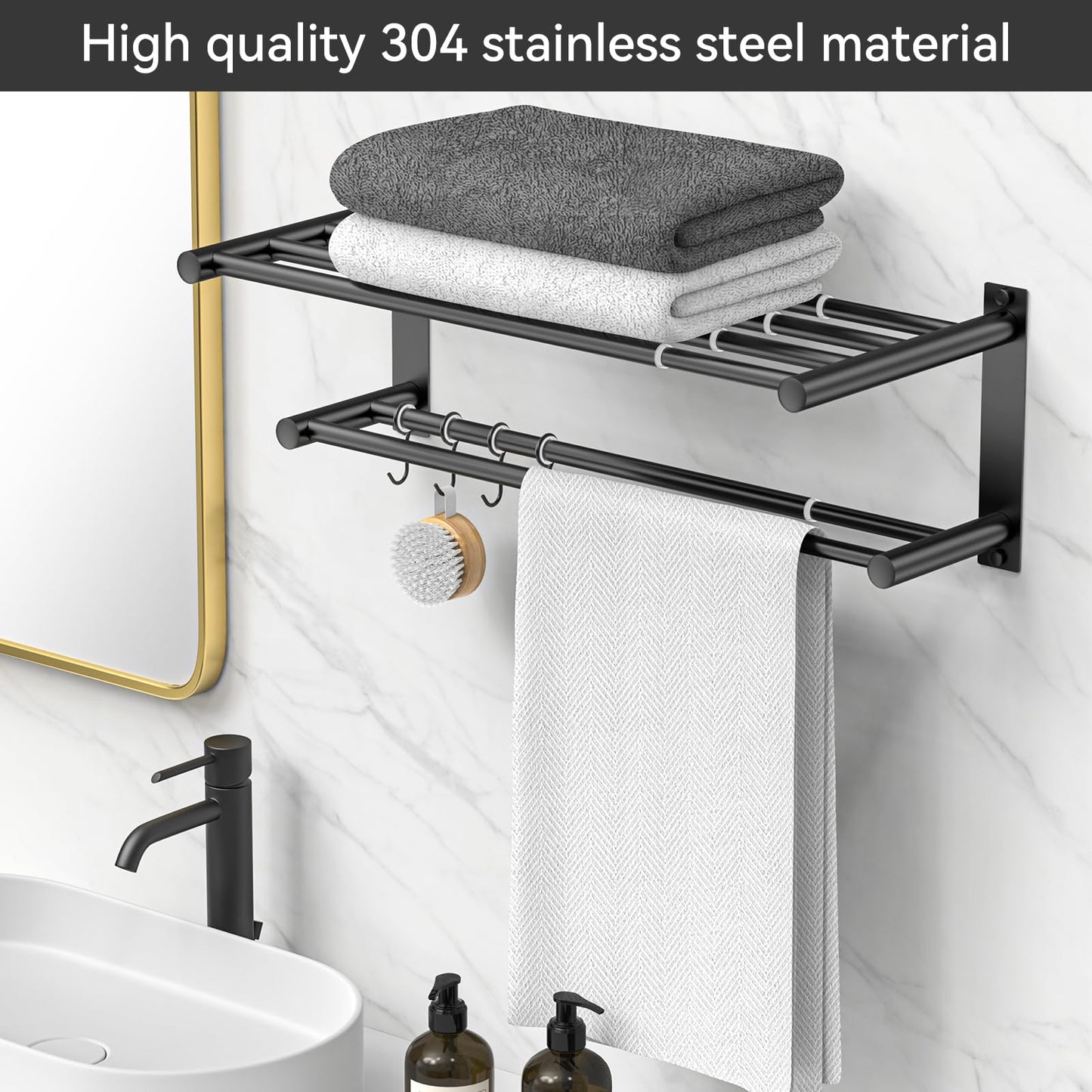 Adjustable Towel Bar for Bathroom Wall Mount17-30.7inch Adhesive Shower Towel Rack Stainless Steel Bath Towel Holders for Toilet Kitchen Double Towel Hanger (Double Towel Rack)