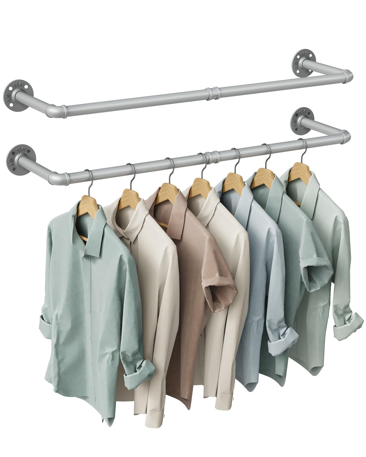 OROPY Industrial Pipe Clothes Rack Wall Mounted Set of 2, 38.4 inches Heavy Duty Iron Pipe Clothing Garment Rail, Multi-Purpose Clothing Hanging Rod for Laundry Room and Closet Storage