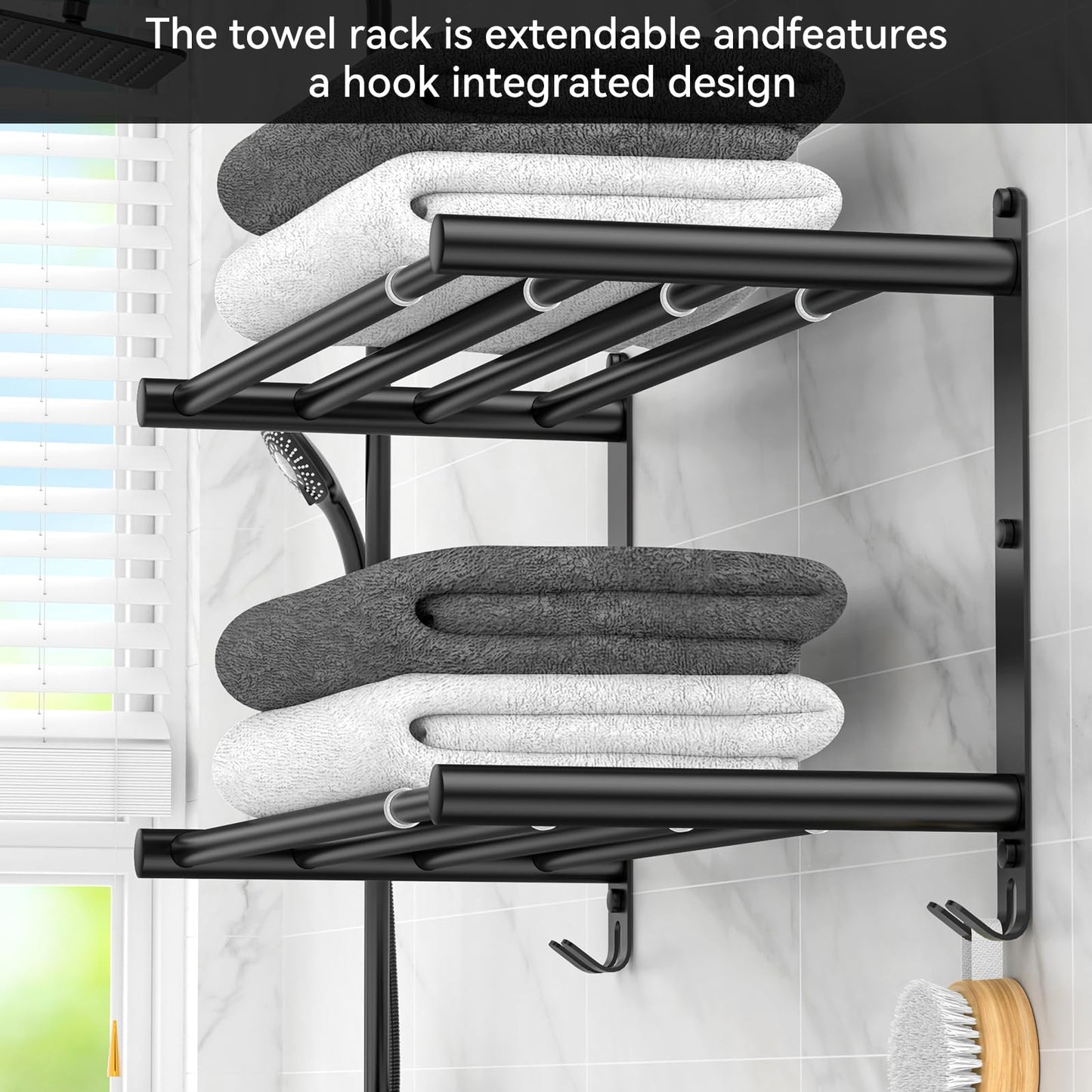 Adjustable Towel Bar for Bathroom Wall Mount17-30.7inch Adhesive Shower Towel Rack Stainless Steel Bath Towel Holders for Toilet Kitchen Double Towel Hanger (Double Towel Rack)