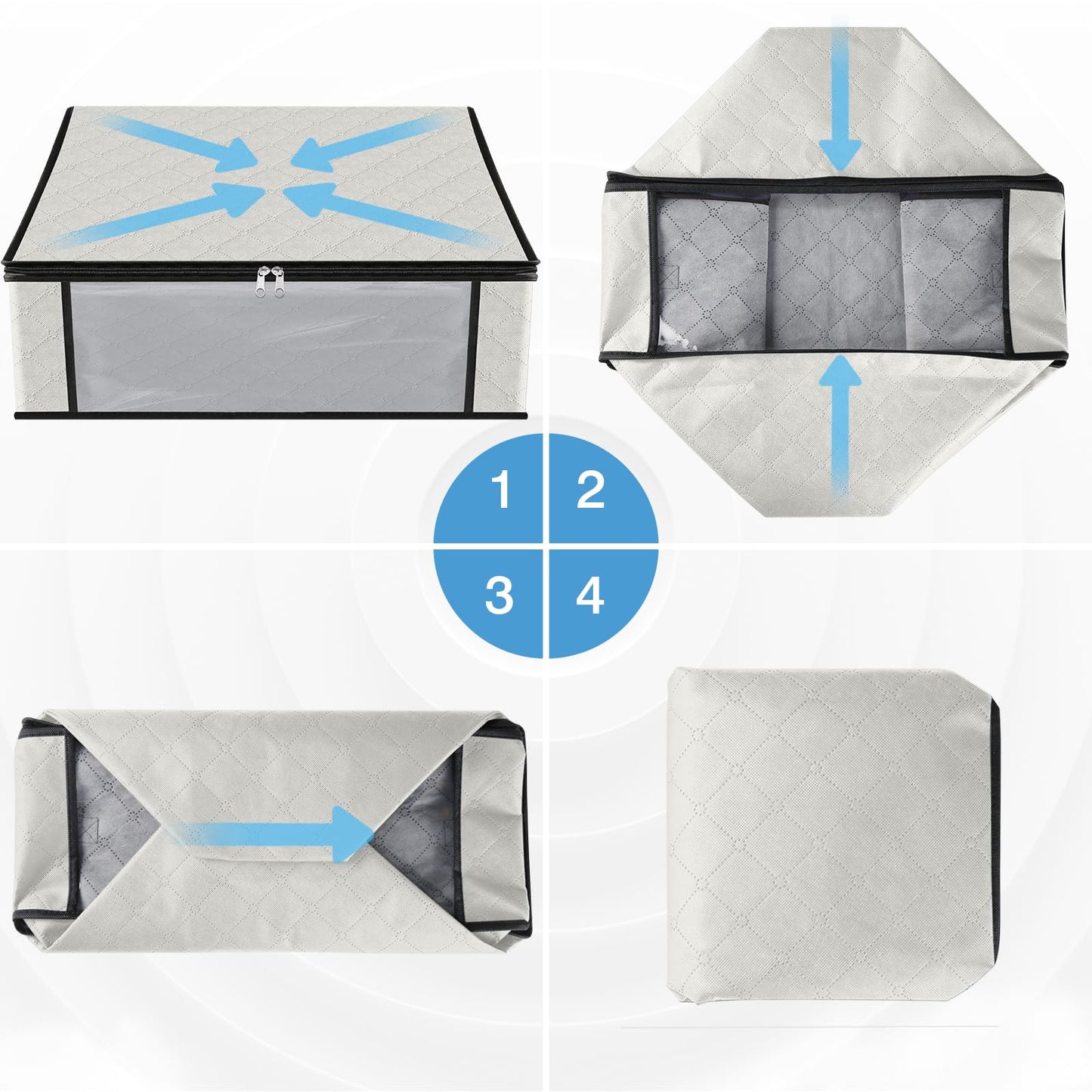 HomeHacks Storage 3-Pack Clothes Organizer Storage Bags Foldable Storage Box with Large Clear Window Sturdy Handles for Closet, Dorm, Pillows, Bedding, Clothes, Blankets, 35L, Gray