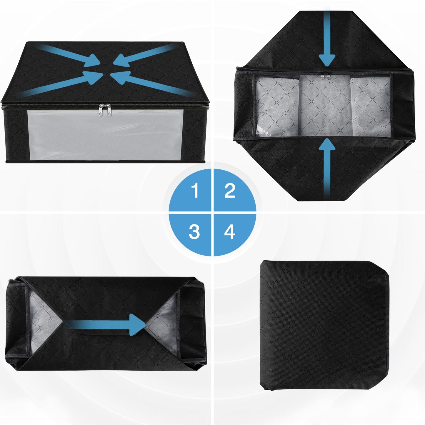 HomeHacks Storage 3-Pack Clothes Organizer Storage Bags Foldable Storage Box with Large Clear Window Sturdy Handles for Closet, Dorm, Pillows, Bedding, Clothes, Blankets, 35L, Gray