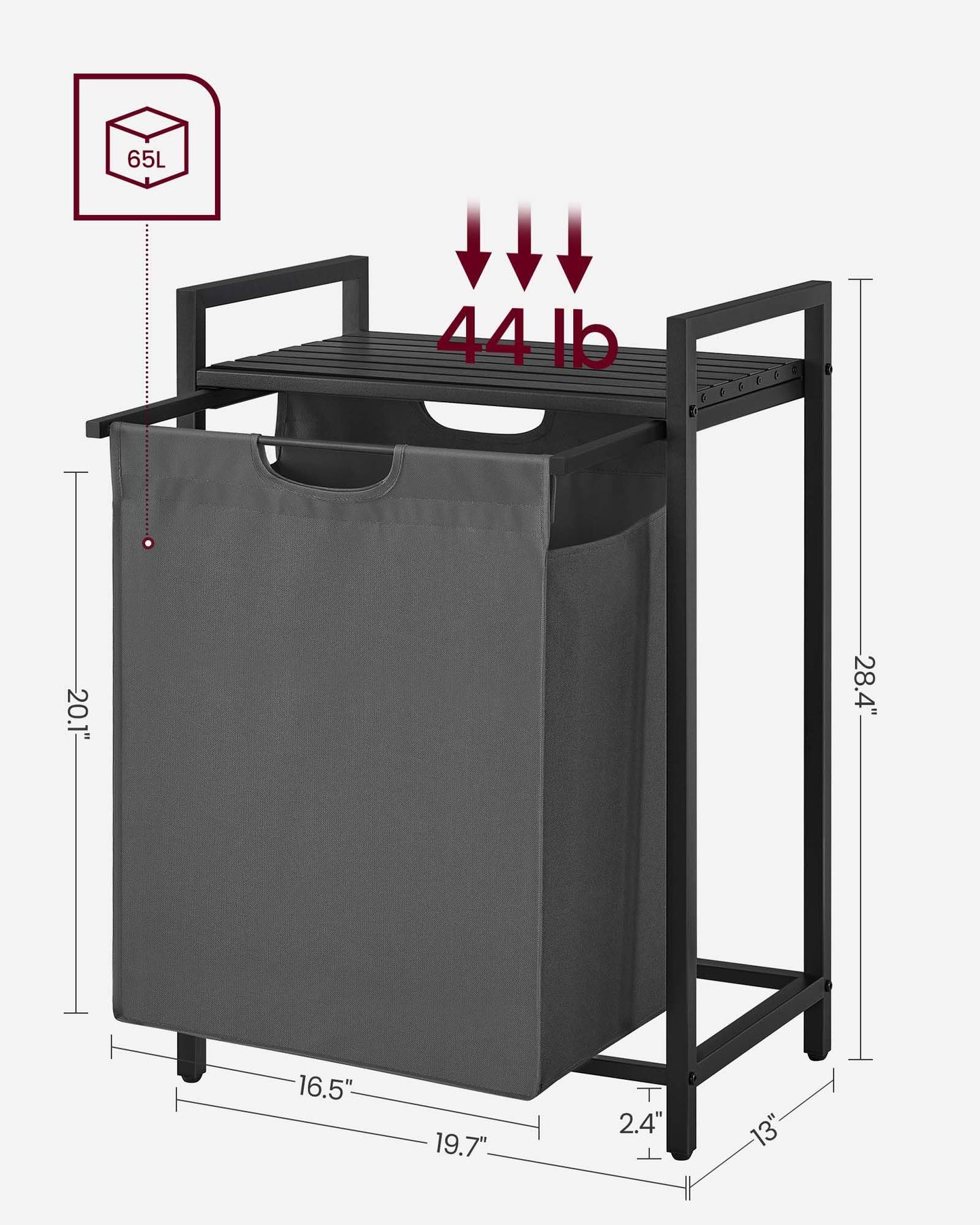 VASAGLE Laundry Hamper, Laundry Basket, Laundry Sorter with 3 Pull-Out and Removable Bags, Shelf, Metal Frame, 3 x 10 Gallons (38L), 36.4 x 13 x 28.4 Inches, Rustic Brown and Black UBLH301B01