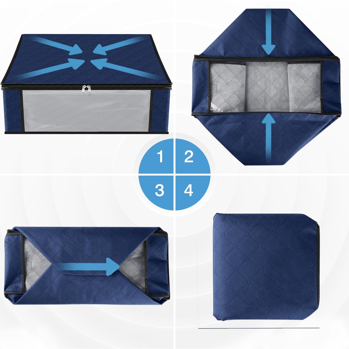 HomeHacks Storage 3-Pack Clothes Organizer Storage Bags Foldable Storage Box with Large Clear Window Sturdy Handles for Closet, Dorm, Pillows, Bedding, Clothes, Blankets, 35L, Gray