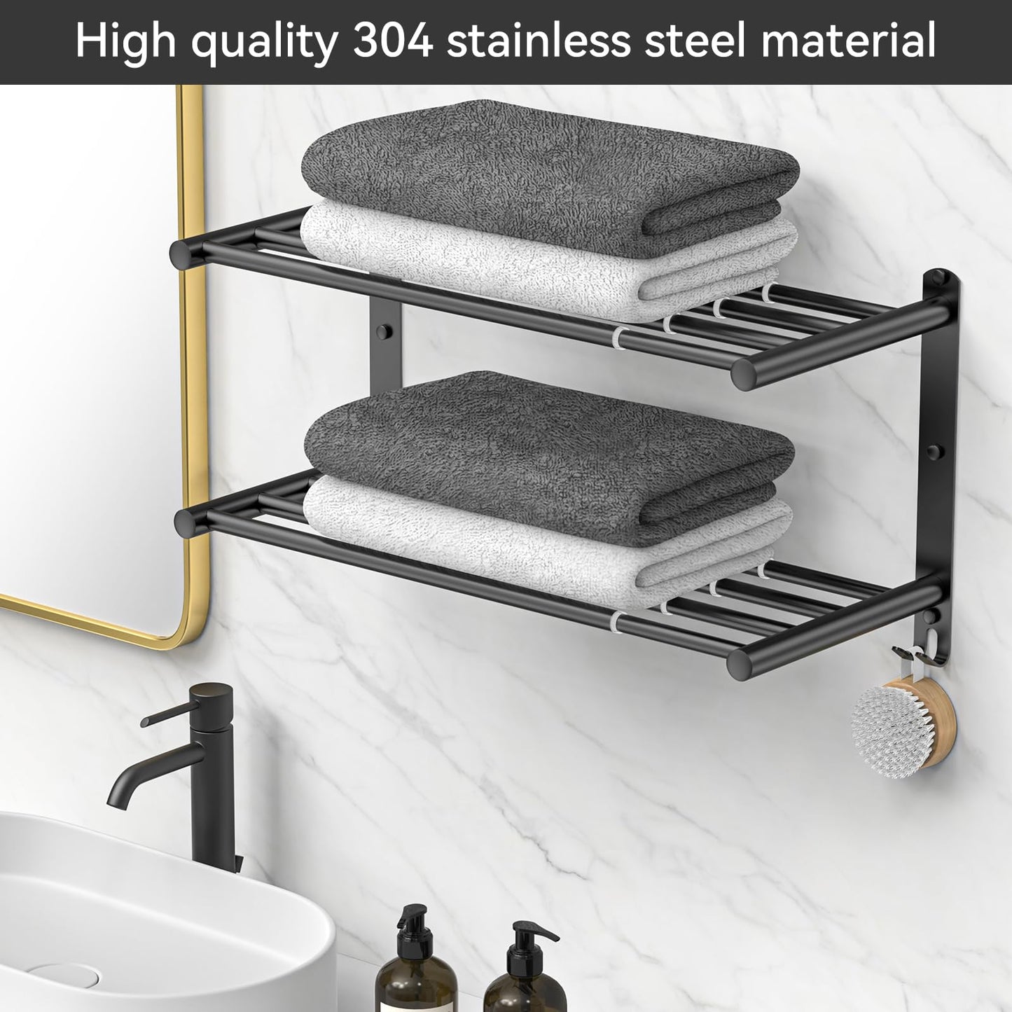 Adjustable Towel Bar for Bathroom Wall Mount17-30.7inch Adhesive Shower Towel Rack Stainless Steel Bath Towel Holders for Toilet Kitchen Double Towel Hanger (Double Towel Rack)