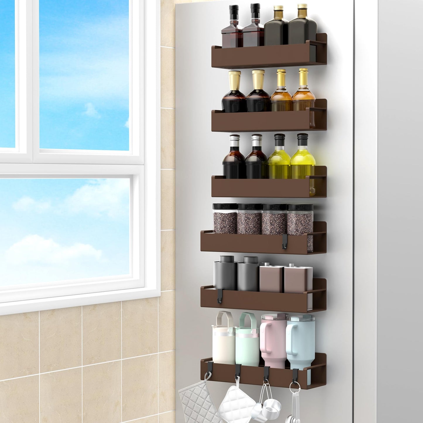 6 Pack Magnetic Spice Storage Rack Organizer for Refrigerator and Oven, Black Fridge Organizers and Storage
