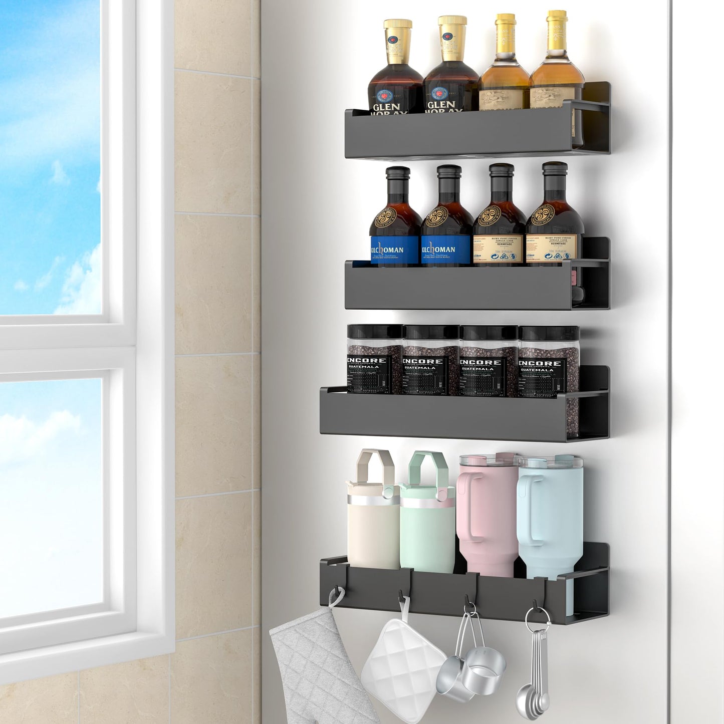 6 Pack Magnetic Spice Storage Rack Organizer for Refrigerator and Oven, Black Fridge Organizers and Storage