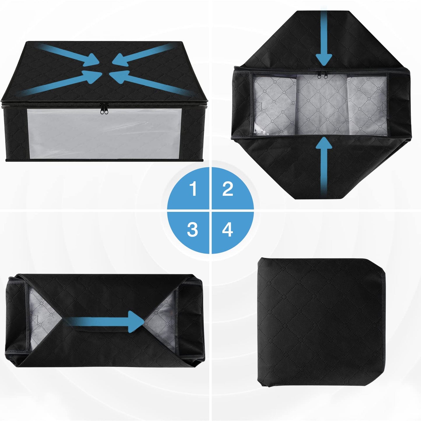 HomeHacks Storage 3-Pack Clothes Organizer Storage Bags Foldable Storage Box with Large Clear Window Sturdy Handles for Closet, Dorm, Pillows, Bedding, Clothes, Blankets, 35L, Gray