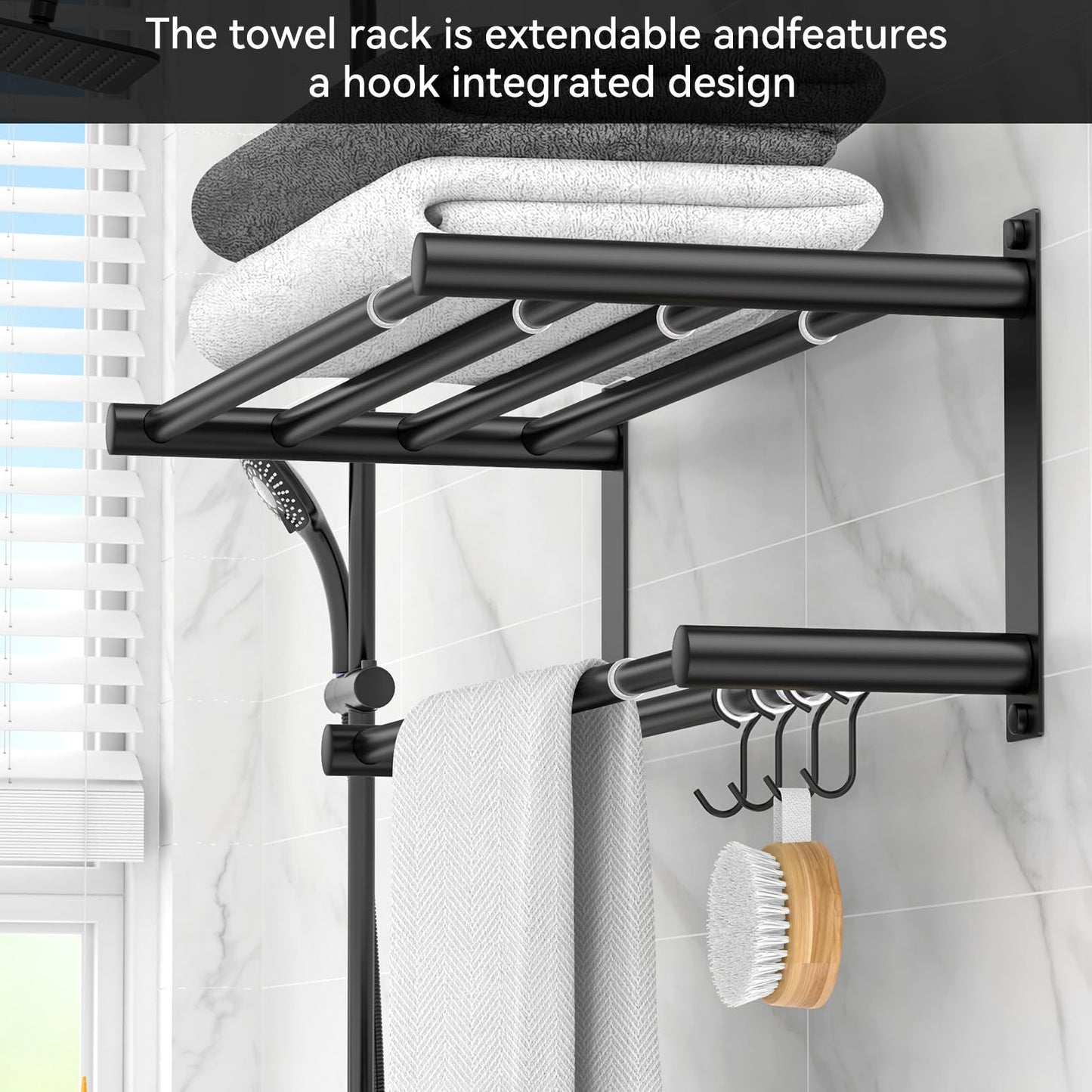 Adjustable Towel Bar for Bathroom Wall Mount17-30.7inch Adhesive Shower Towel Rack Stainless Steel Bath Towel Holders for Toilet Kitchen Double Towel Hanger (Double Towel Rack)