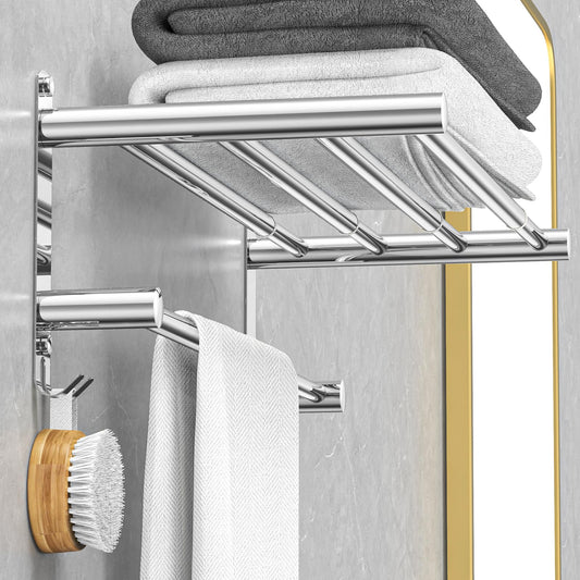 Adjustable Towel Bar for Bathroom Wall Mount17-30.7inch Adhesive Shower Towel Rack Stainless Steel Bath Towel Holders for Toilet Kitchen Double Towel Hanger (Double Towel Rack)