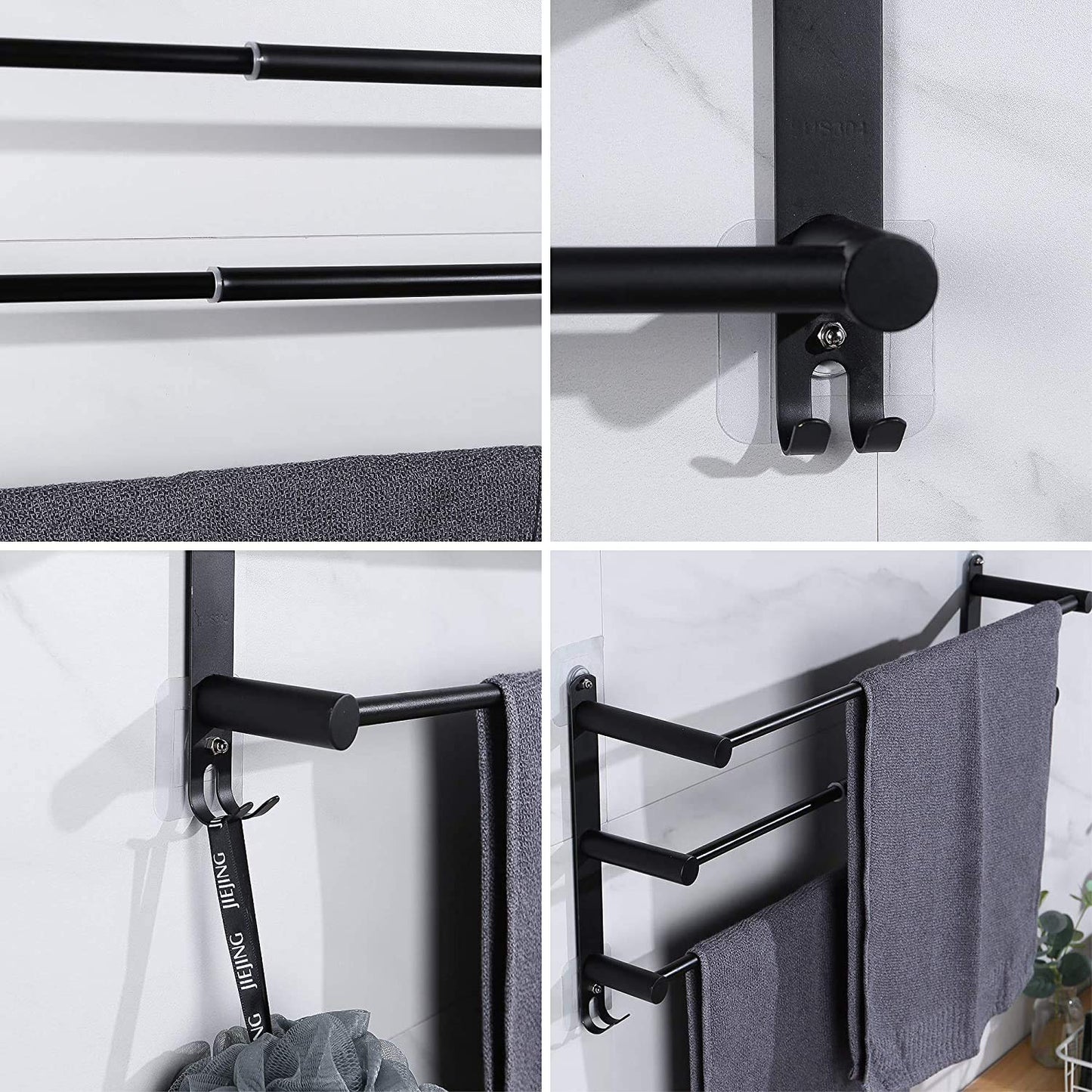 Adjustable Towel Bar for Bathroom Wall Mount17-30.7inch Adhesive Shower Towel Rack Stainless Steel Bath Towel Holders for Toilet Kitchen Double Towel Hanger (Double Towel Rack)