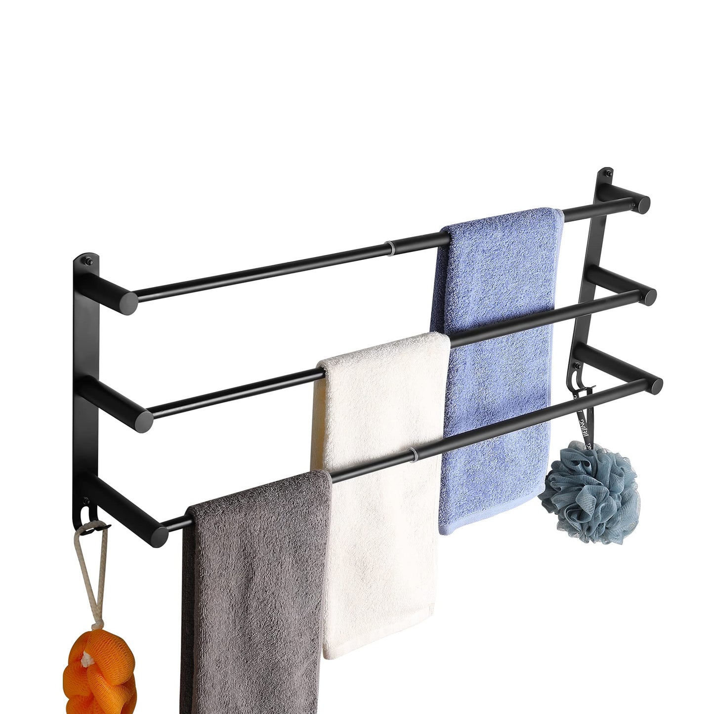 Adjustable Towel Bar for Bathroom Wall Mount17-30.7inch Adhesive Shower Towel Rack Stainless Steel Bath Towel Holders for Toilet Kitchen Double Towel Hanger (Double Towel Rack)