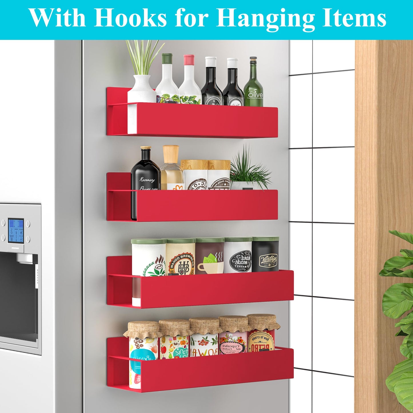 6 Pack Magnetic Spice Storage Rack Organizer for Refrigerator and Oven, Black Fridge Organizers and Storage