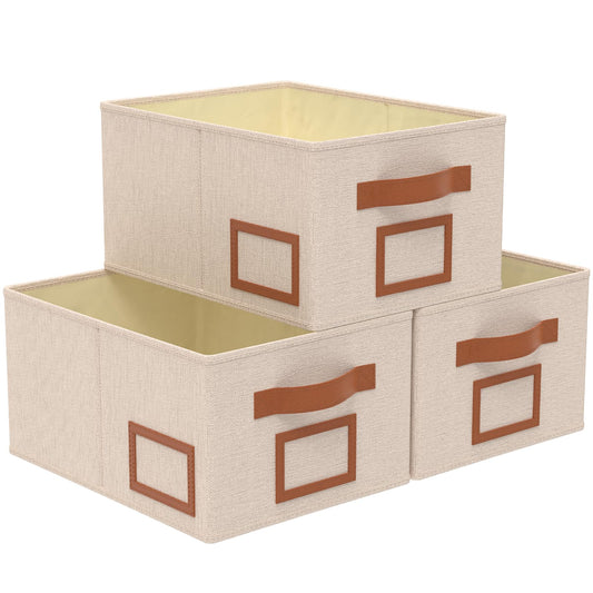 OUTBROS Foldable Storage Box for Shelves, 15 x 10.2 x 7.9 inch Fabric Baskets, Wardrobe Organiser with Handles, Suitable for Storing Clothes, Books, Cosmetics (Gray, 3-Pack)