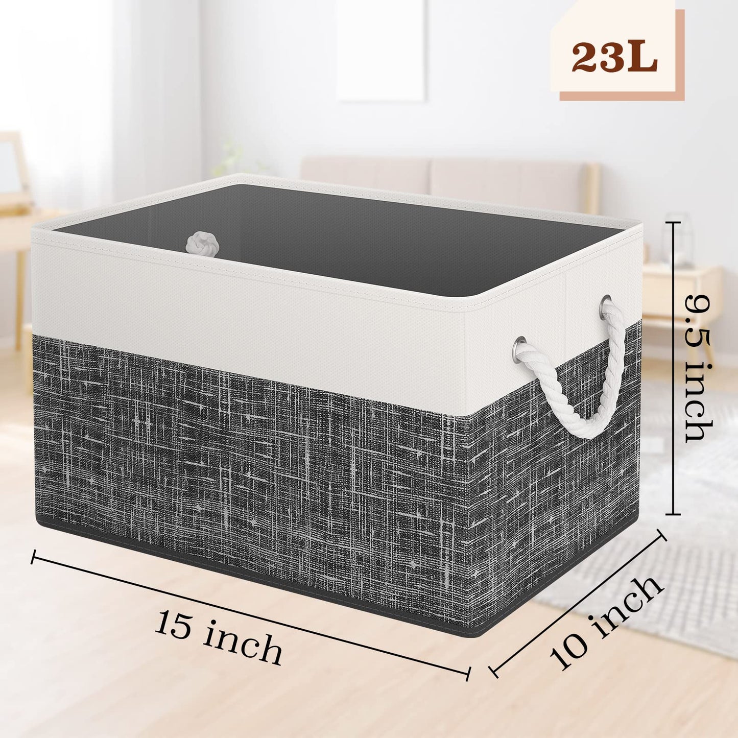 Storage Bin,Collapsible Storage Basket For Organizing,Large Storage Boxes With Rope Handles,Storage Containers,Gradient Grey,3 Pack
